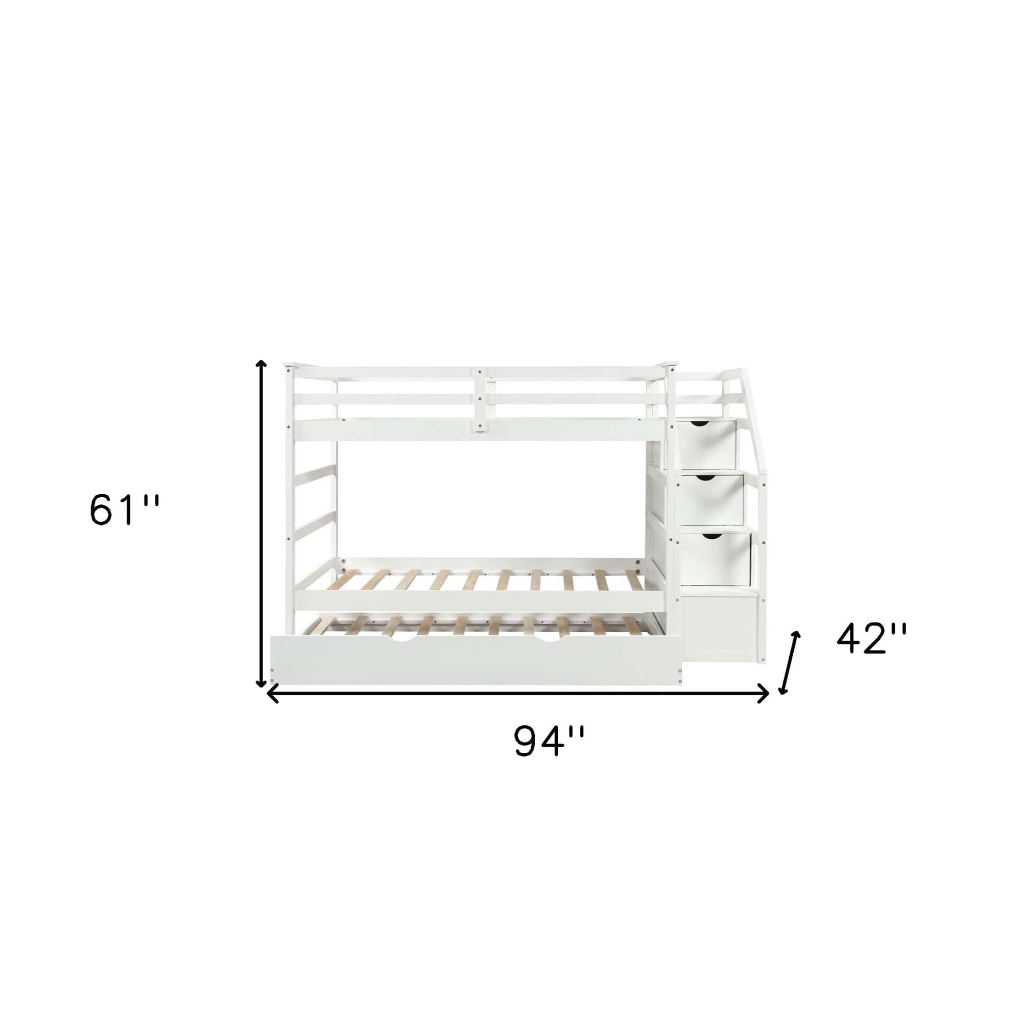 White Twin Over Twin Bunk Bed with Trundle