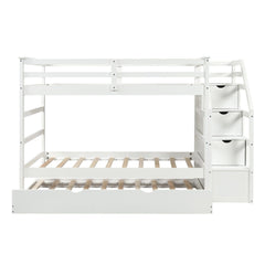 White Twin Over Twin Bunk Bed with Trundle