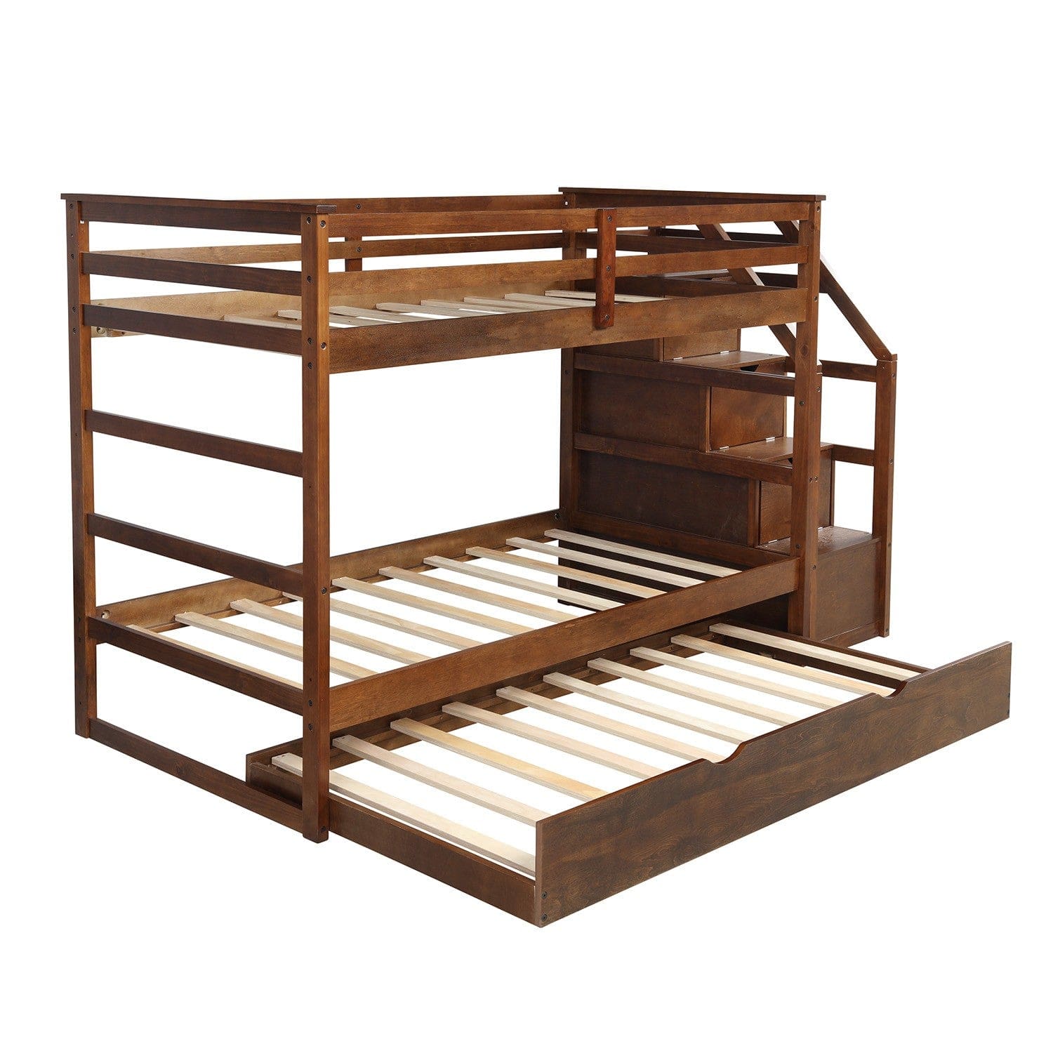 Walnut Twin Over Twin Bunk Bed with Trundle