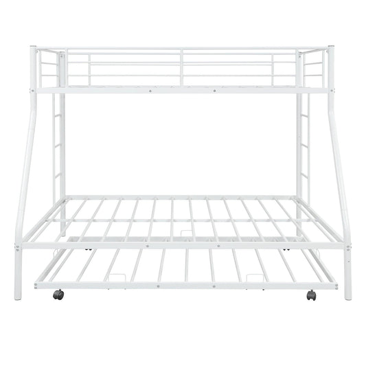 White Twin Over Full Size Bunk Bed with Trundle