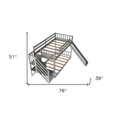 Gray Twin Over Twin Bunk Bed with Stairway and Slide