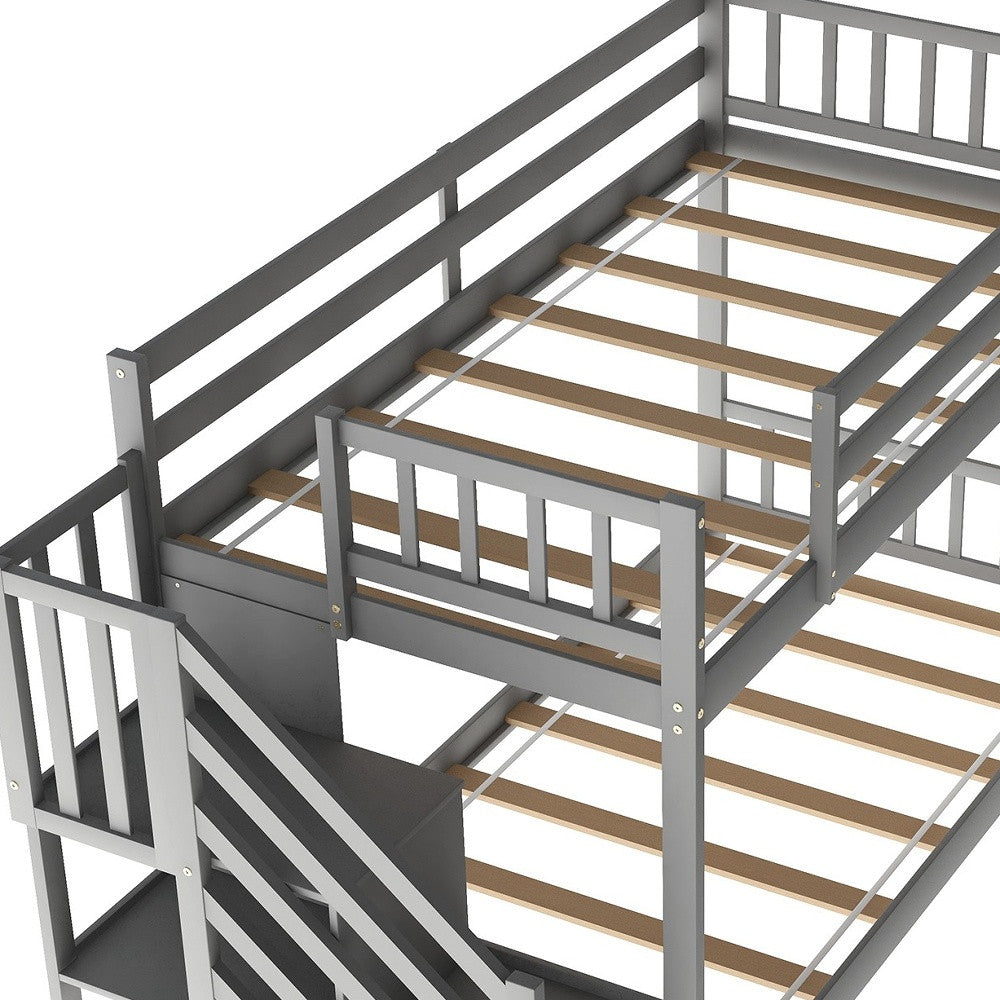 Gray Twin Over Twin Bunk Bed with Stairway and Slide