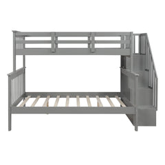 Gray Twin Over Full Contemporary Bunk Bed With Stairs And Shelves - Homeroots