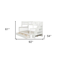 White Twin Over Full Contemporary Bunk Bed With Stairs And Shelves