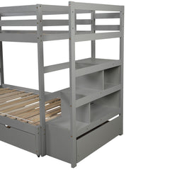 Gray Twin Over Twin Contemporary Bunk Bed With Stairs