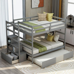 Gray Full Over Full Contemporary Bunk Bed With Stairs