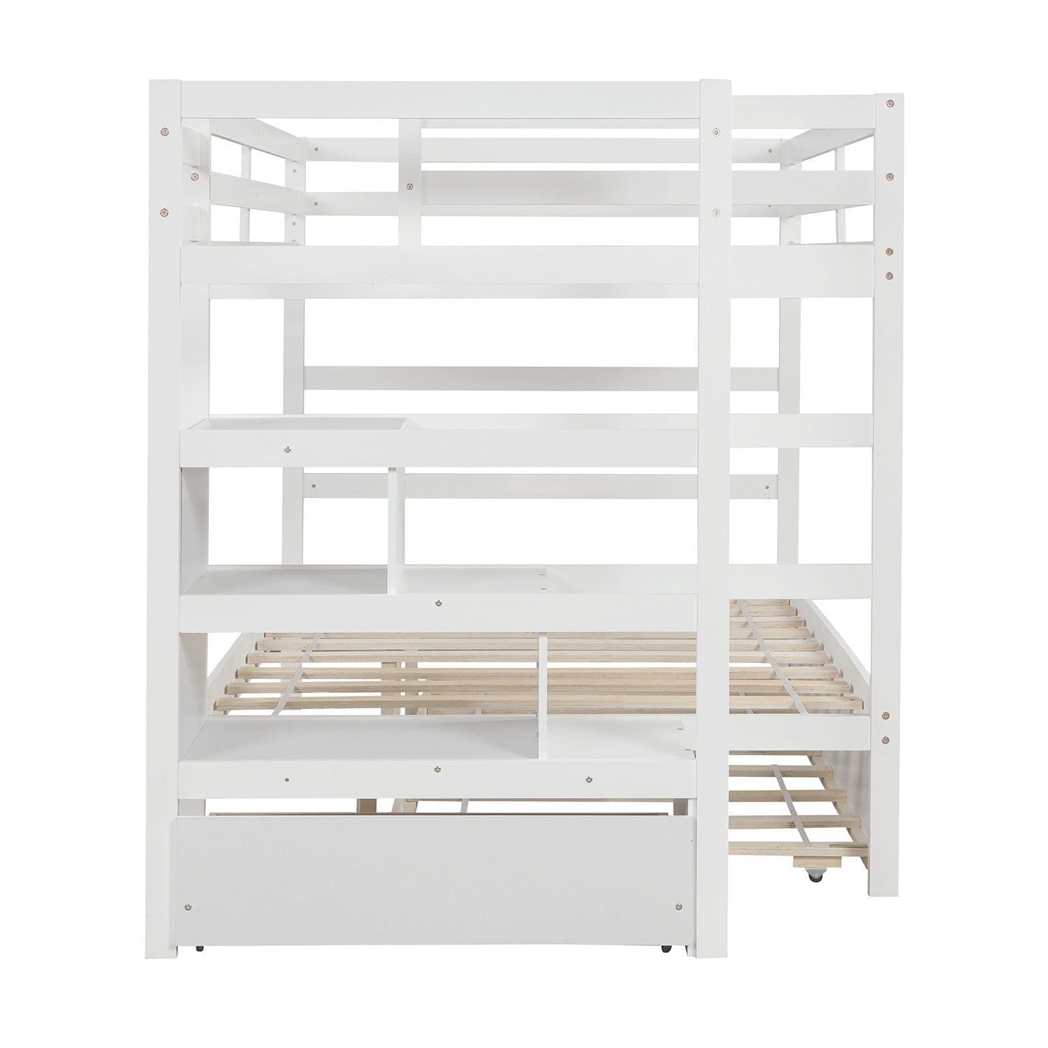 White Full Over Full Contemporary Bunk Bed With Stairs