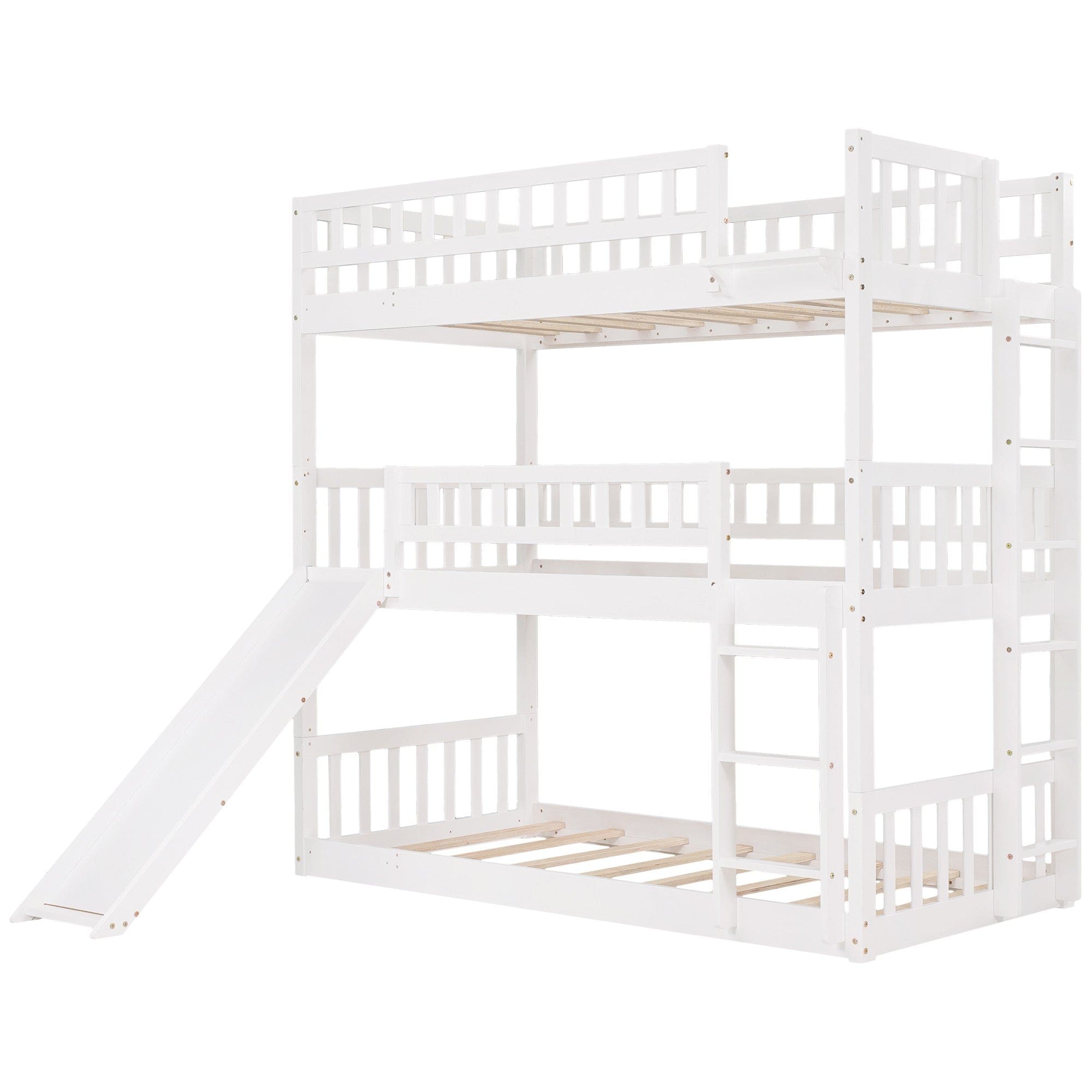 White Twin over Twin over Twin Contemporary Manufactured Wood and Solid Wood Bunk Bed