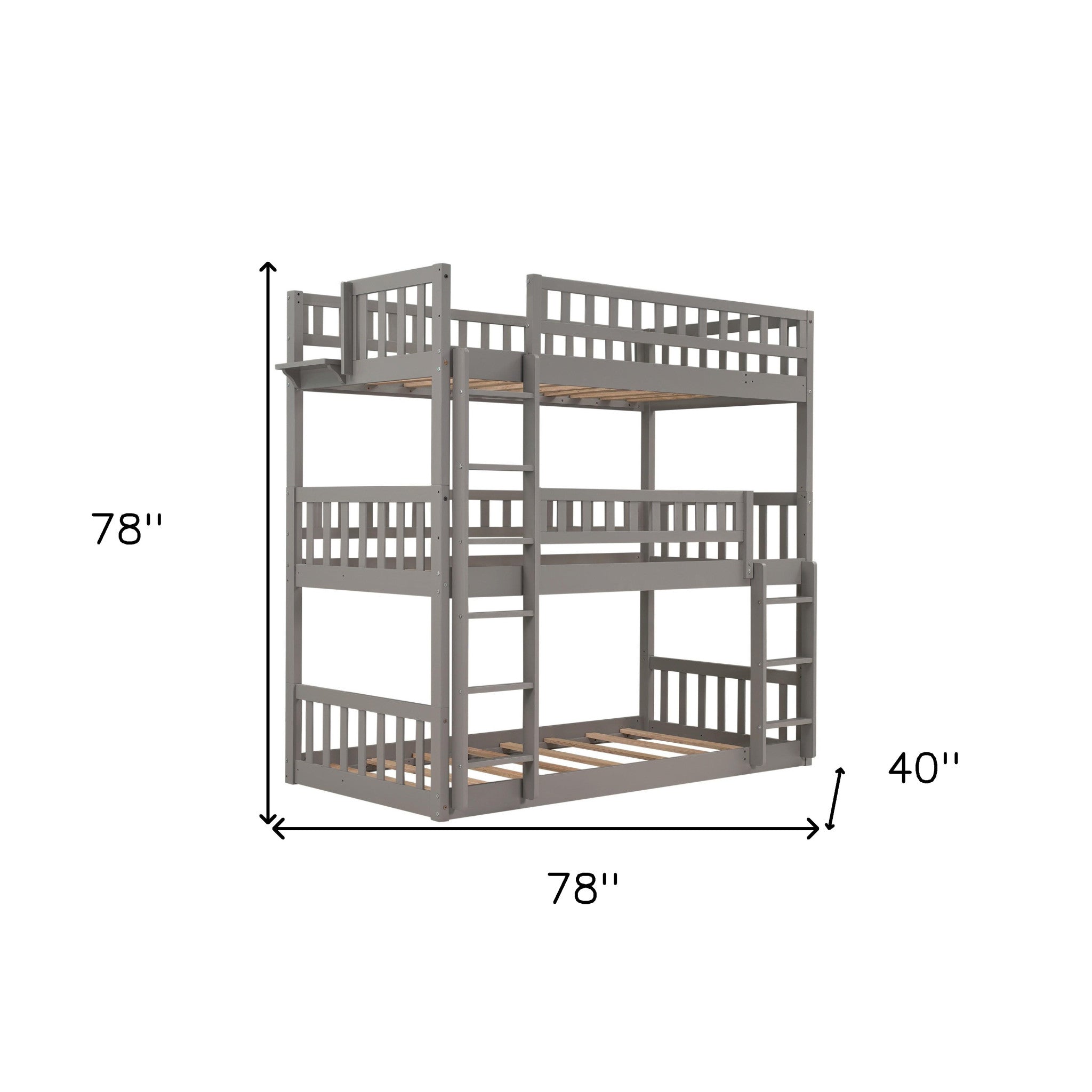 Gray Twin over Twin over Twin Contemporary Manufactured Wood and Solid Wood Bunk Bed