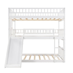 White Full Over Full Over Full Contemporary Bunk Bed With Slide