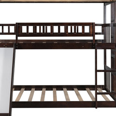 Espresso Full Over Full Over Full Contemporary Bunk Bed With Slide