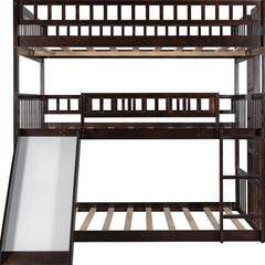 Espresso Full Over Full Over Full Contemporary Bunk Bed With Slide