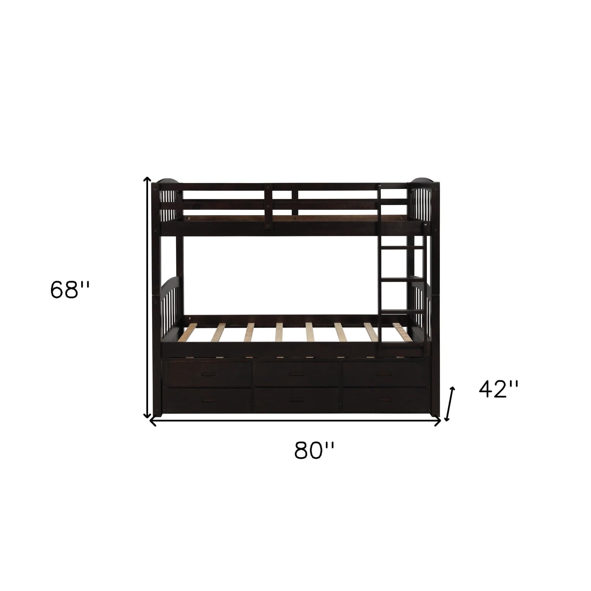 Twin over Twin Wood Bunk Bed Trundle Drawers Espresso