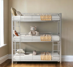 Silver Twin Over Twin Over Twin Traditional Bunk Bed