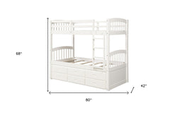 White Twin Over Twin Bunk Bed with Trundle and Drawers