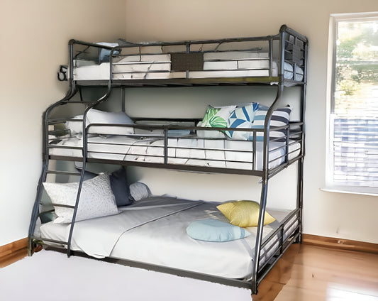 Black Twin XL over Full XL over Queen Size Bunk Bed