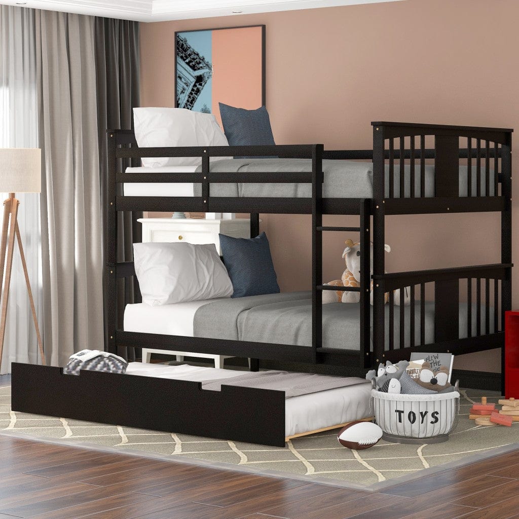 Brown Double Full Size Over Twin Trundle Bunk Bed - Homeroots