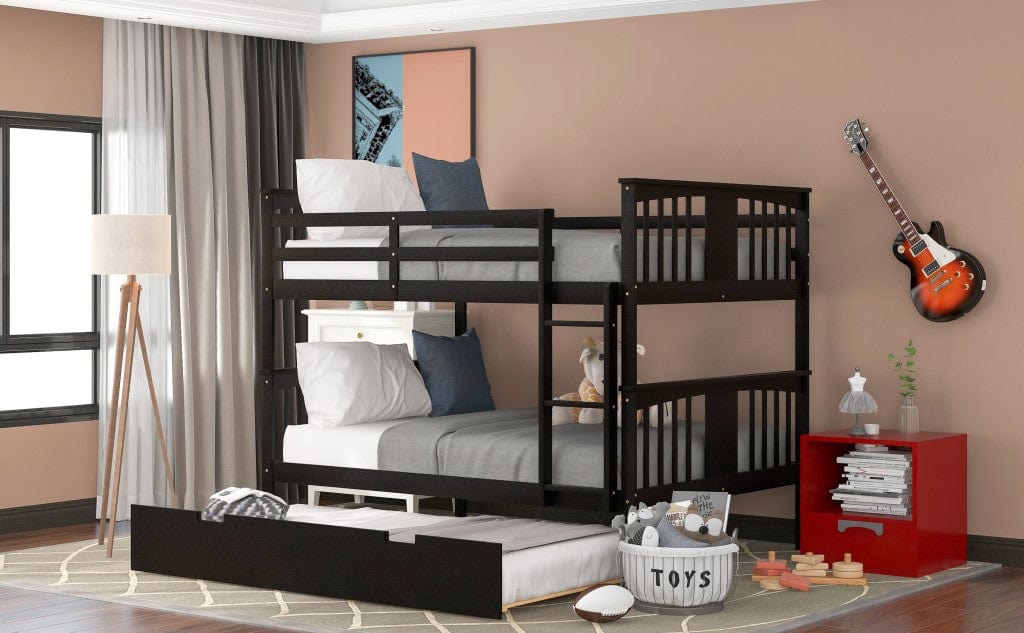 Brown Double Full Size Over Twin Trundle Bunk Bed - Homeroots