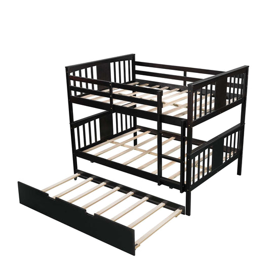 Brown Double Full Size Over Twin Trundle Bunk Bed - Homeroots