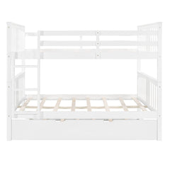 White Double Full Size Over Twin Trundle Bunk Bed