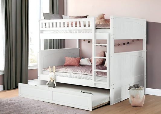 White Double Full Size Over Twin Trundle Bunk Bed