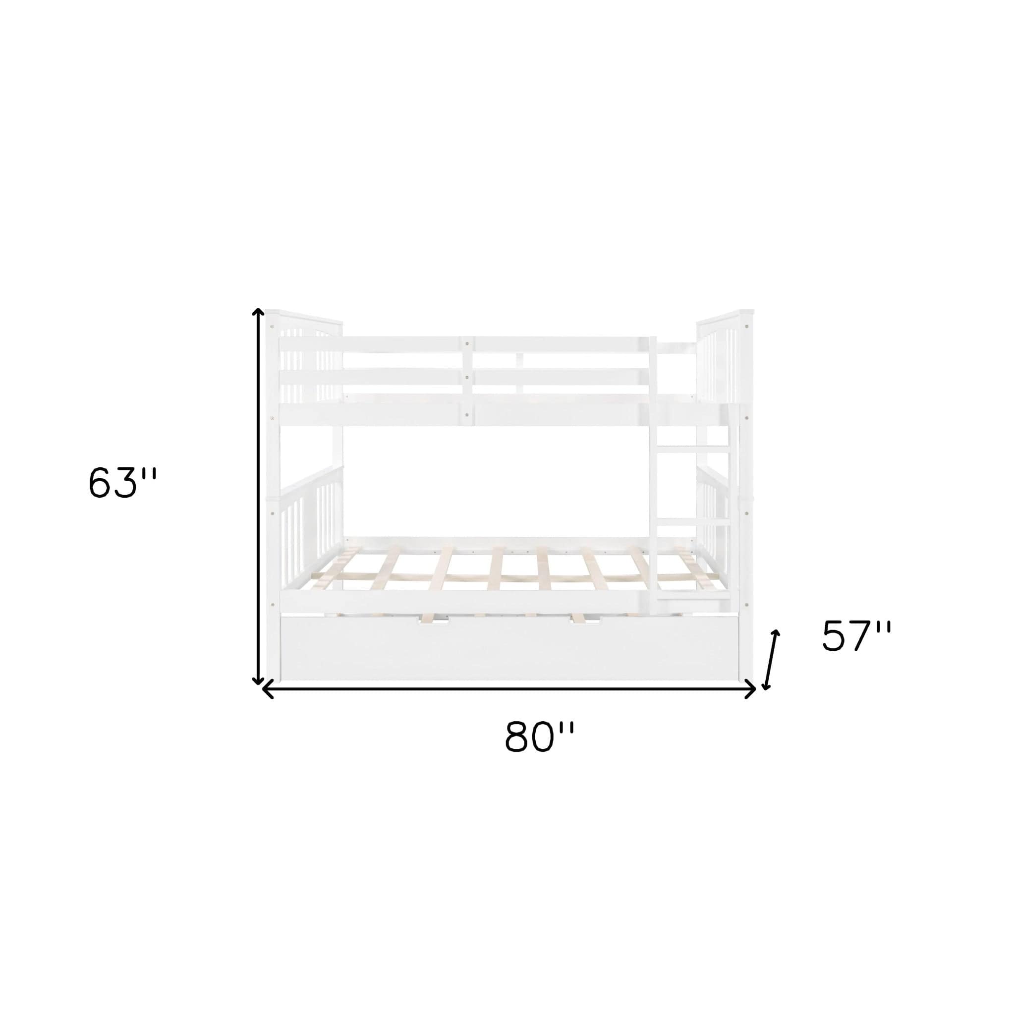 White Double Full Size Over Twin Trundle Bunk Bed