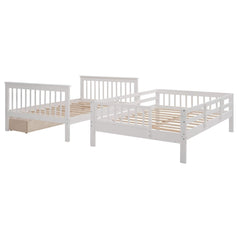 White Double Full Size Stairway Bunk Bed With Drawer