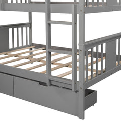 Modern Gray Full Over Full Bunk Bed with Two Drawers