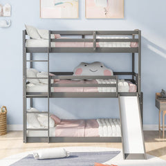 Gray Triple Bunk Twin Sized Bed with Slide - Homeroots