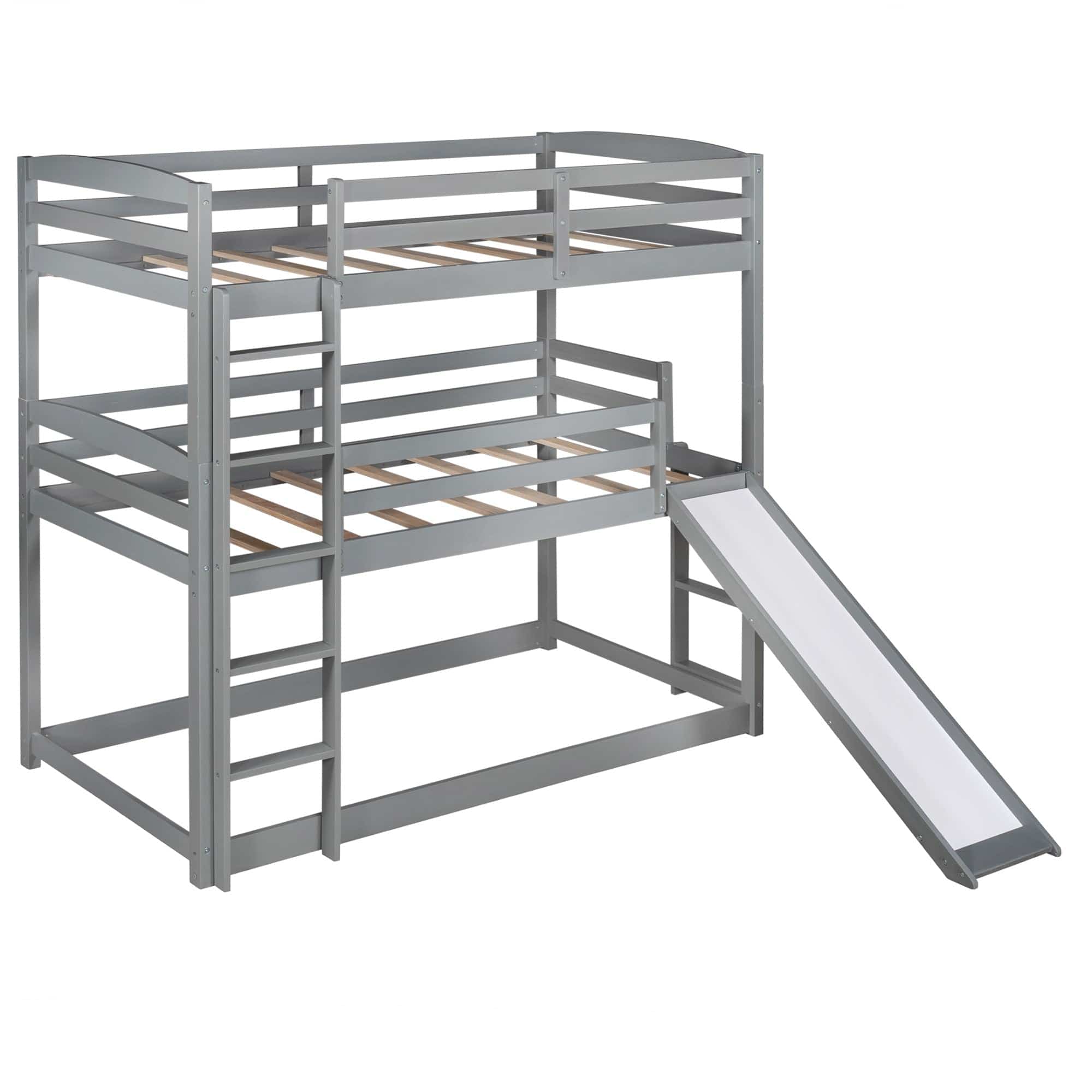 Gray Triple Bunk Twin Sized Bed with Slide - Homeroots