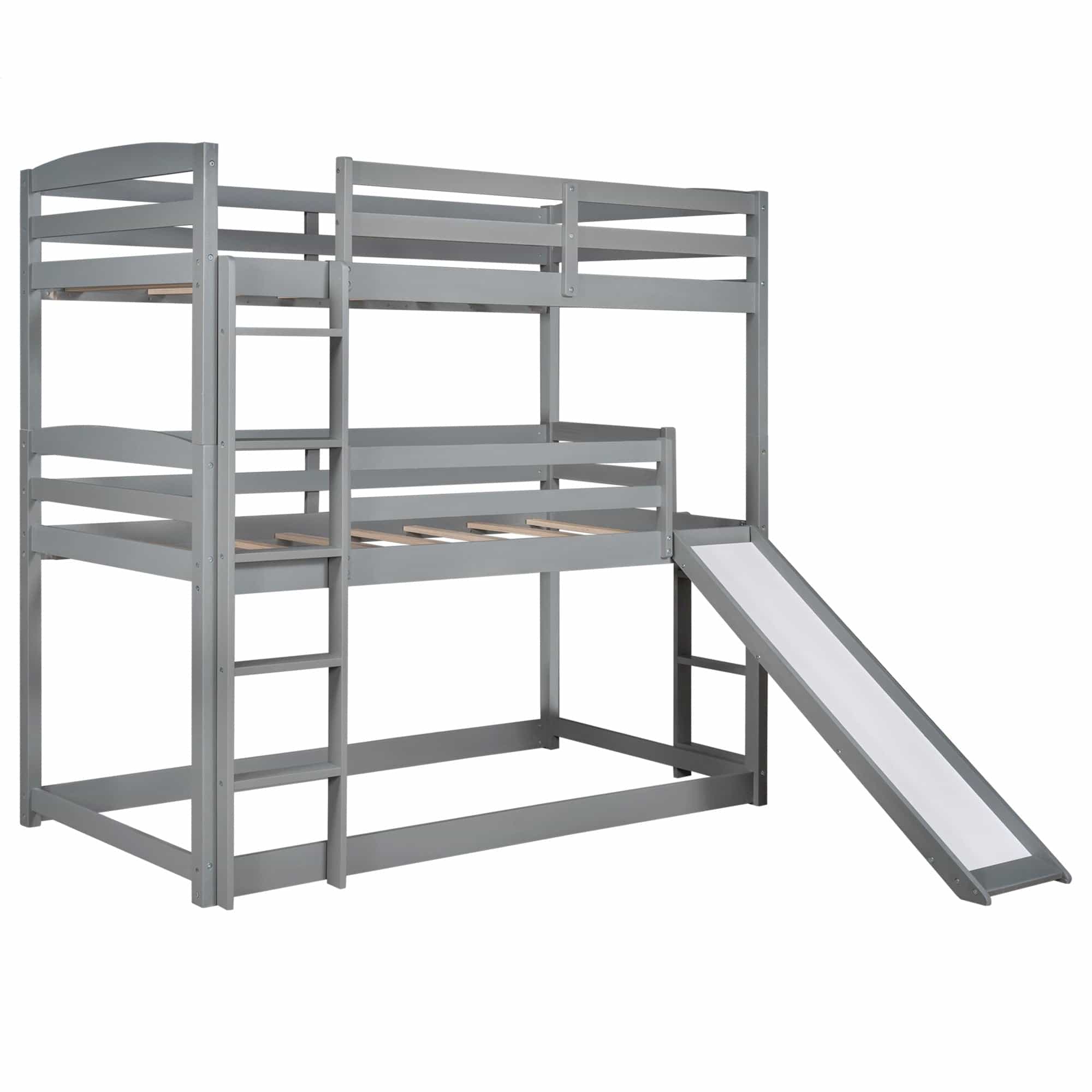 Gray Triple Bunk Twin Sized Bed with Slide - Homeroots