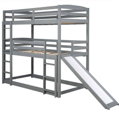 Gray Triple Bunk Twin Sized Bed with Slide - Homeroots