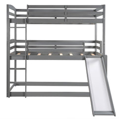 Gray Triple Bunk Twin Sized Bed with Slide - Homeroots