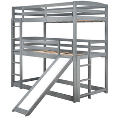 Gray Triple Bunk Twin Sized Bed with Slide - Homeroots