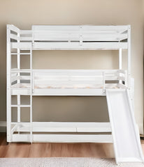 White Triple Bunk Twin Sized Bed with Slide