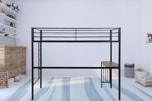 Black Metal Twin Size Loft Bed with Desk - Homeroots