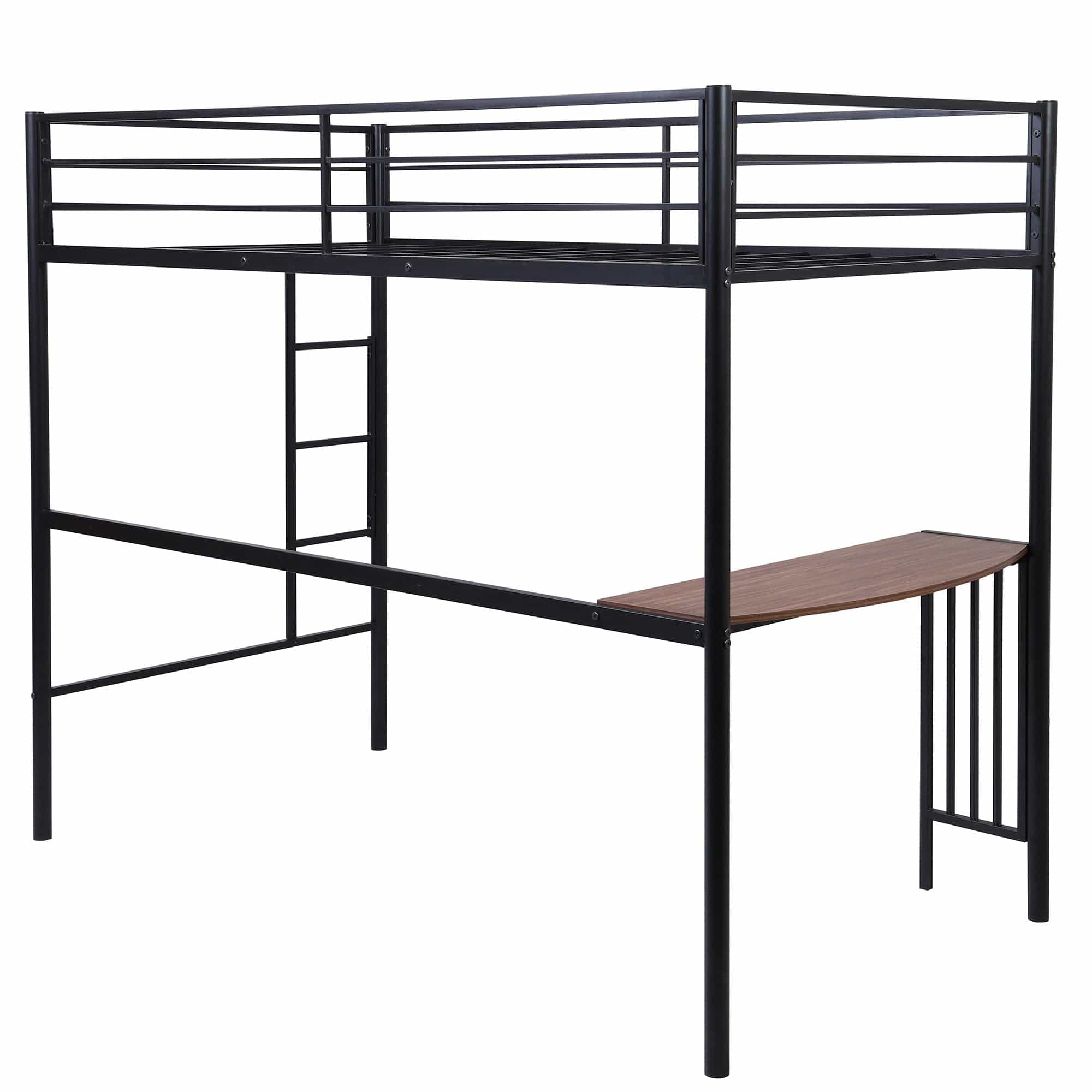 Black Metal Twin Size Loft Bed with Desk - Homeroots