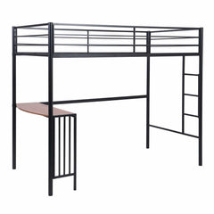 Black Metal Twin Size Loft Bed with Desk - Homeroots