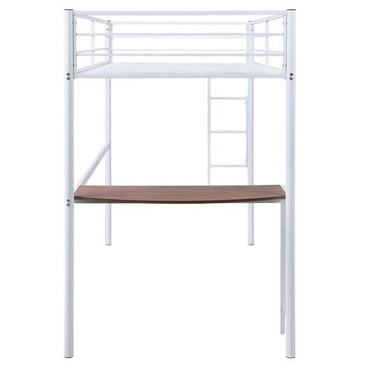 White Metal Twin Size Loft Bed with Desk