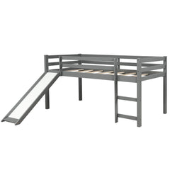 Gray Twin Size Low Loft Bed With Slide