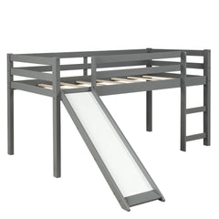 Gray Twin Size Low Loft Bed With Slide