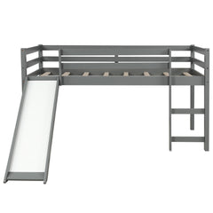 Gray Twin Size Low Loft Bed With Slide