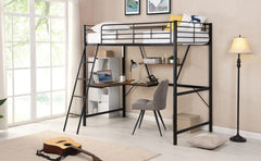 Black Metal Loft Bed with L Shaped Desk and Shelf - Homeroots