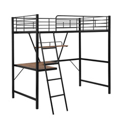 Black Metal Loft Bed with L Shaped Desk and Shelf