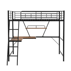 Black Metal Loft Bed with L Shaped Desk and Shelf