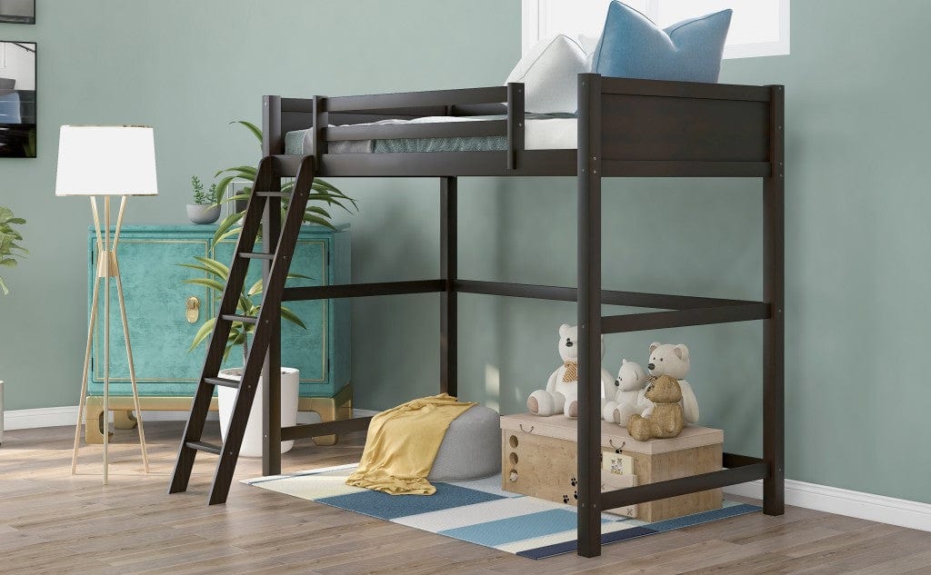 Brown Twin Size Hight Loft Bed - Homeroots