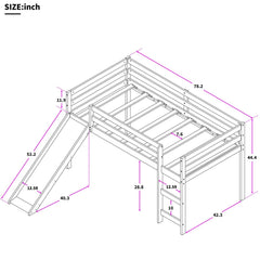 White Low Loft Bed With Slide