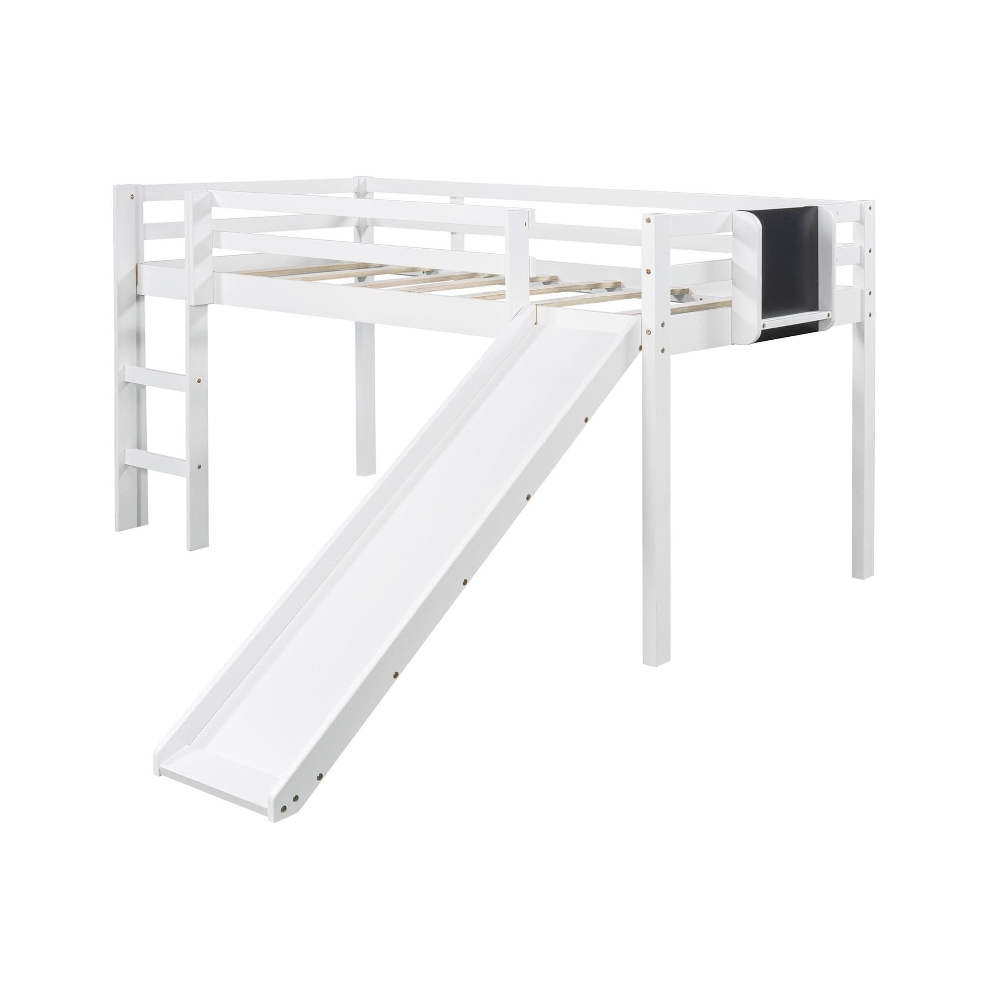 White Twin Loft Bed Bed Chalkboard and Slide