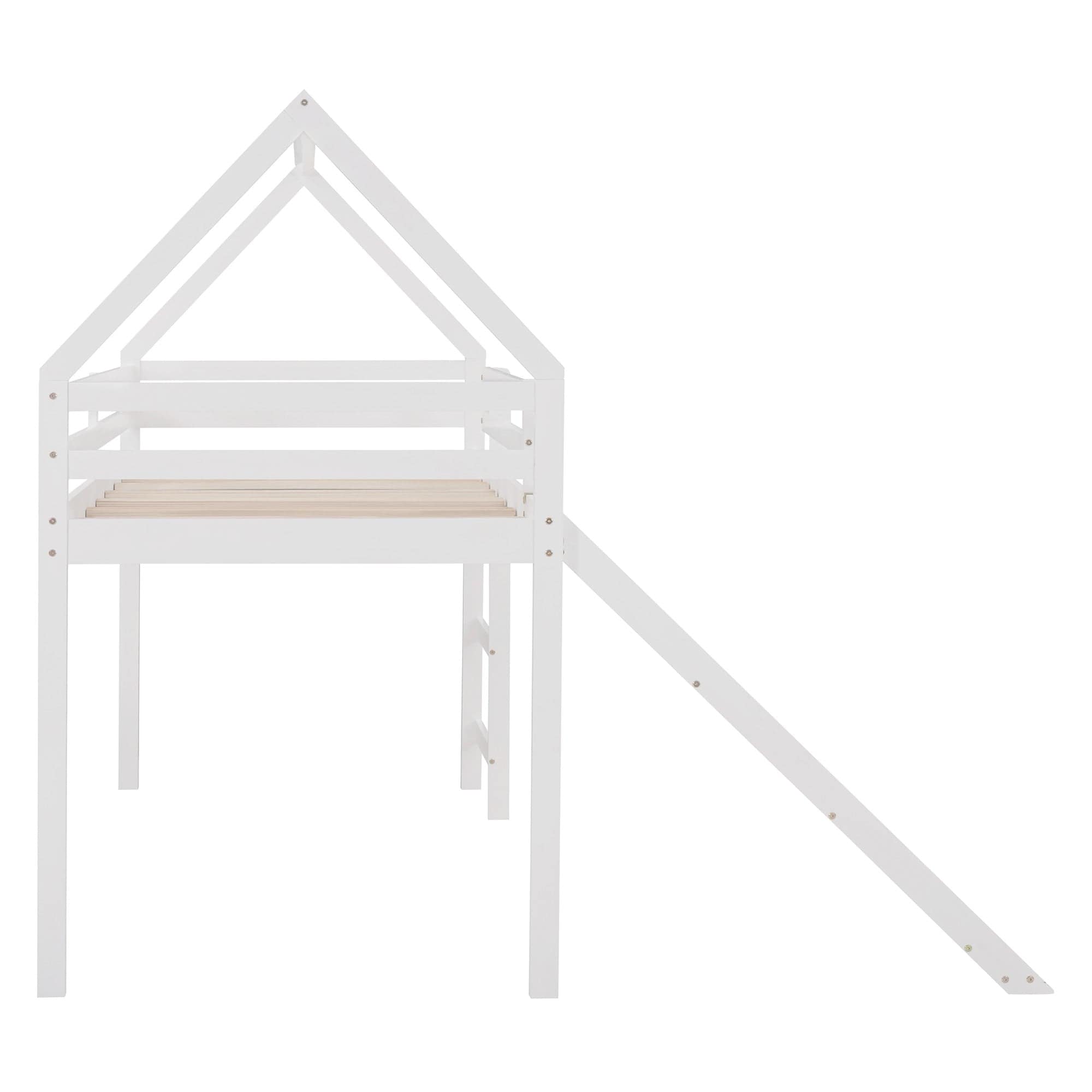 White Twin Size Slide House Loft Bed