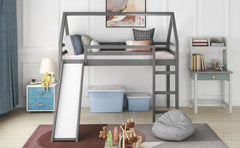 Gray Twin Size Slide House Loft Bed